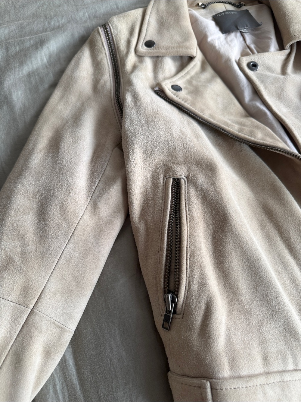 Muubaa Beige Suede Moto Jacket - Picture 3 of 4